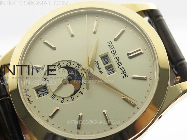 Annual Calendar Moonphase 5396 RG PPF 1:1 Best Edition White Sticks Dial on Black Leather Strap PPF324 – Bild 4