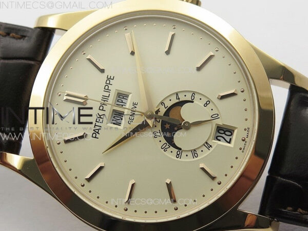 Annual Calendar Moonphase 5396 RG PPF 1:1 Best Edition White Sticks Dial on Black Leather Strap PPF324 – Bild 7
