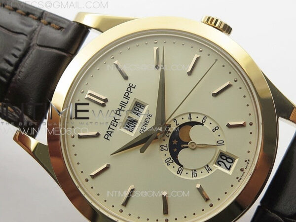 Annual Calendar Moonphase 5396 RG PPF 1:1 Best Edition White Sticks Dial on Black Leather Strap PPF324 – Bild 8