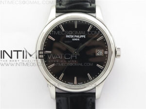 Calatrava 5227R SS ZF 1:1 Best Edition Black Dial on Black Leather Strap A324CS