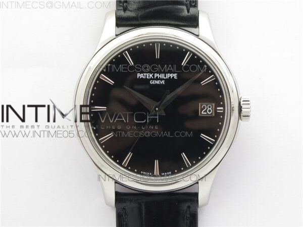 Calatrava 5227R SS ZF 1:1 Best Edition Black Dial on Black Leather Strap A324CS