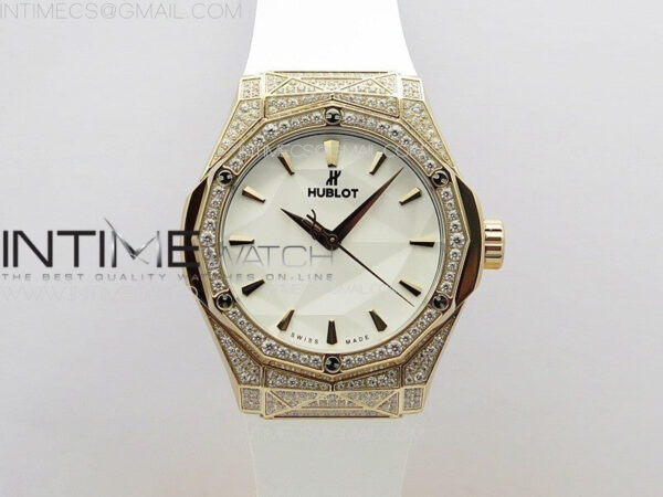 Classic Fusion Orlinski RG Full Diamonds APSF 1:1 Best Edtion White Faceted Dial on White Rubber Strap A2892