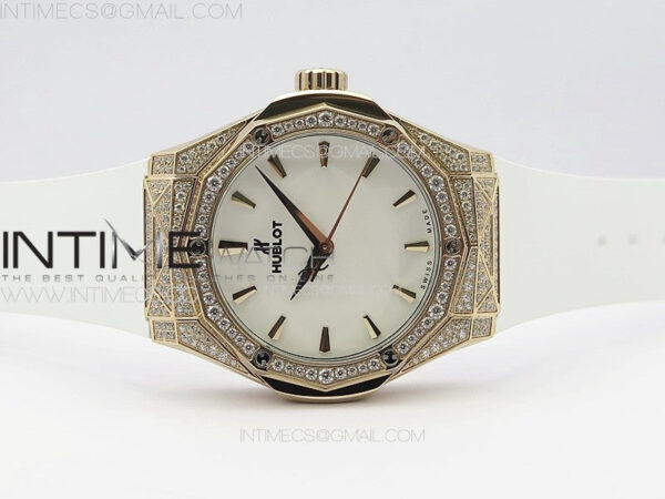 Classic Fusion Orlinski RG Full Diamonds APSF 1:1 Best Edtion White Faceted Dial on White Rubber Strap A2892 – Bild 3