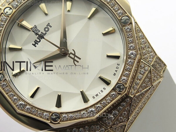 Classic Fusion Orlinski RG Full Diamonds APSF 1:1 Best Edtion White Faceted Dial on White Rubber Strap A2892 – Bild 5