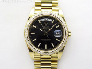 Day Date 40mm 228238 Gain Weight YG/tungsten APSF 1:1 Best Edition Black Dial Sticks Markers on YG President Bracelet A2836