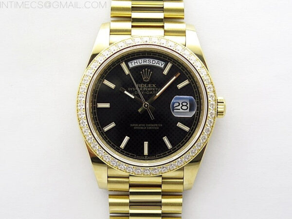 Day Date 40mm 228238 Gain Weight YG/tungsten APSF 1:1 Best Edition Black Dial Sticks Markers on YG President Bracelet A2836