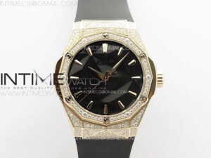 Classic Fusion Orlinski RG Full Diamonds APSF 1:1 Best Edtion Black Faceted Dial on Black Rubber Strap A2892