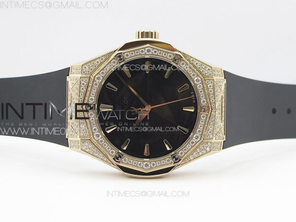 Classic Fusion Orlinski RG Full Diamonds APSF 1:1 Best Edtion Black Faceted Dial on Black Rubber Strap A2892 – Bild 3