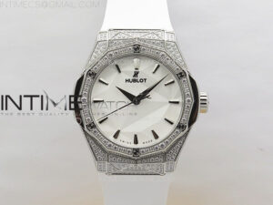Classic Fusion Orlinski SS Full Diamonds APSF 1:1 Best Edtion White Faceted Dial on White Rubber Strap A2892