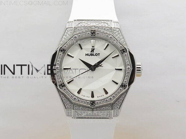 Classic Fusion Orlinski SS Full Diamonds APSF 1:1 Best Edtion White Faceted Dial on White Rubber Strap A2892