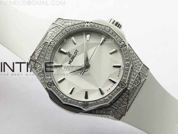 Classic Fusion Orlinski SS Full Diamonds APSF 1:1 Best Edtion White Faceted Dial on White Rubber Strap A2892 – Bild 2