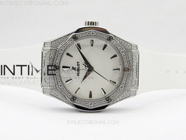 Classic Fusion Orlinski SS Full Diamonds APSF 1:1 Best Edtion White Faceted Dial on White Rubber Strap A2892 – Bild 3