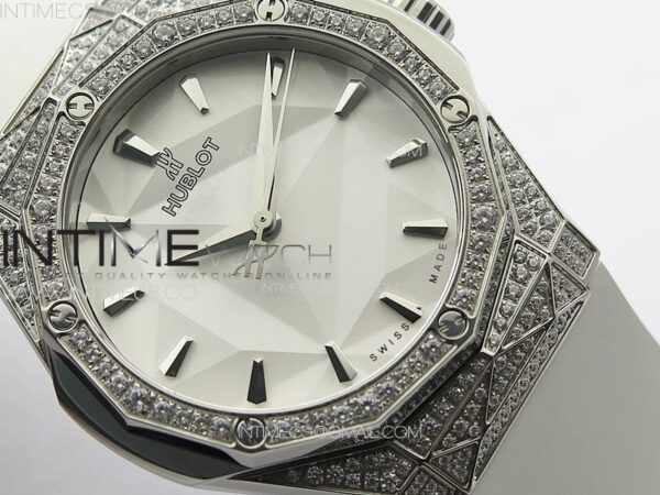Classic Fusion Orlinski SS Full Diamonds APSF 1:1 Best Edtion White Faceted Dial on White Rubber Strap A2892 – Bild 5