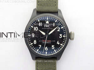 Big Pilot IW329801 Real Ceramic M+F 1:1 Best Edition Black Dial on Green Calfskin Strap SEIKO 8N-24