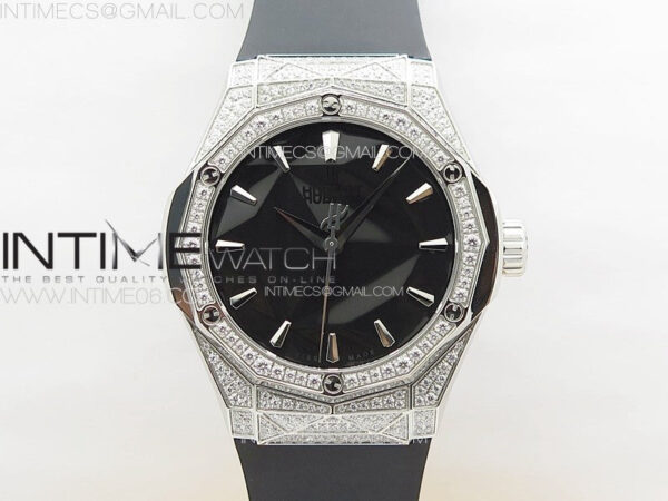 Classic Fusion Orlinski SS Full Diamonds APSF 1:1 Best Edtion Black Faceted Dial on Black Rubber Strap A2892