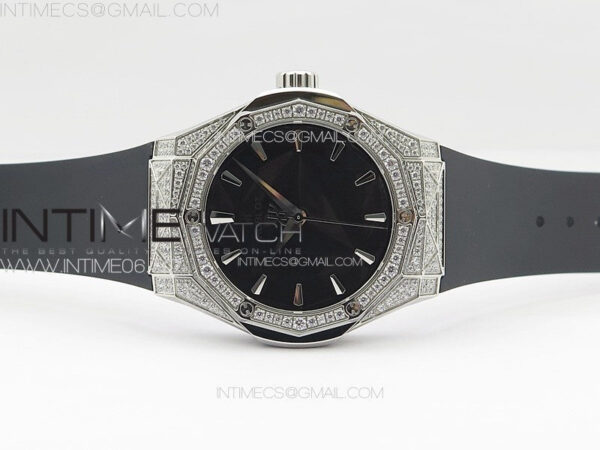 Classic Fusion Orlinski SS Full Diamonds APSF 1:1 Best Edtion Black Faceted Dial on Black Rubber Strap A2892 – Bild 3