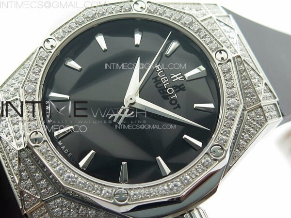 Classic Fusion Orlinski SS Full Diamonds APSF 1:1 Best Edtion Black Faceted Dial on Black Rubber Strap A2892 – Bild 4