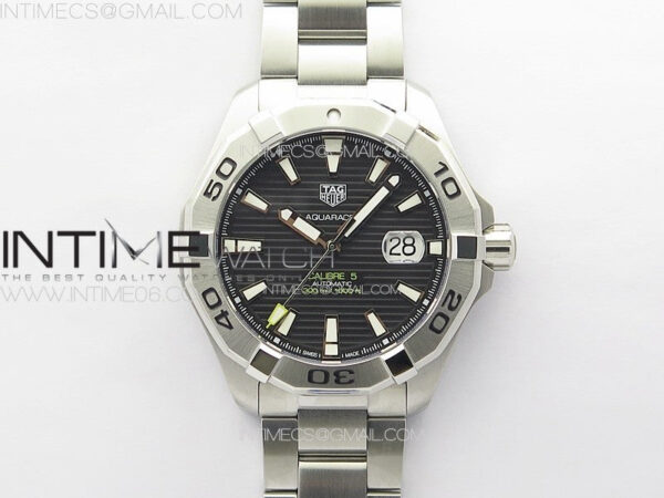 Aquaracer Calibre 5 44mm TARF 1:1 Best Edition Black Dial SS Bezel on SS Bracelet SW200
