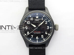 Big Pilot IW329801 Real Ceramic M+F 1:1 Best Edition Black Dial on Black Calfskin Strap SEIKO 8N-24