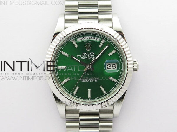 Day-Date 40mm 228239 BP New Dial Version 904 SS Green Stick Markers Dial on SS President Bracelet A2836