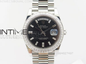 Day-Date 40 SS BP 1:1 Best 228239 Diamond Bezel Black Dial on SS Bracelet