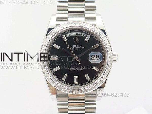Day-Date 40 SS BP 1:1 Best 228239 Diamond Bezel Black Dial on SS Bracelet