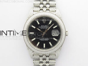 DateJust 41 126334 Full Paved Diamonds BP Best Edition Black Dial Stick Markers on Jubilee Bracelet A2824
