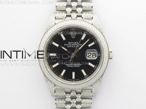 DateJust 41 126334 Full Paved Diamonds BP Best Edition Black Dial Stick Markers on Jubilee Bracelet A2824