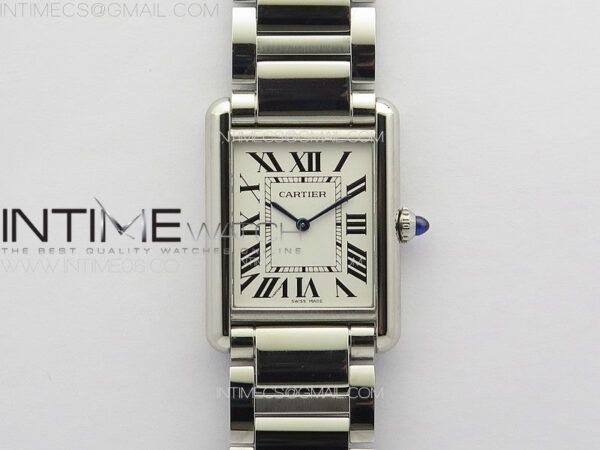 Tank Louis Ladies 25mm SS 8848F 1:1 Best Edition White Dial on SS Bracelet Ronda Quartz(Free leather strap)