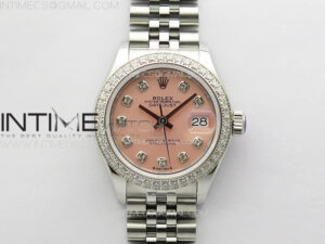 Datejust 28mm 279179 SS/Crystals APSF Best Edition Pink Dial Crystals Markers on SS Jubilee Bracelet NH05