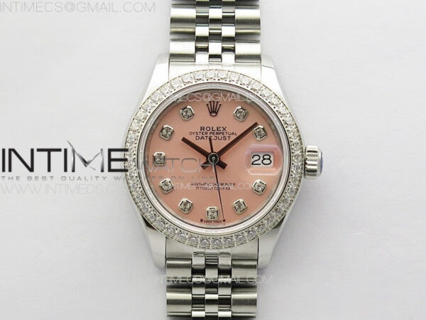Datejust 28mm 279179 SS/Crystals APSF Best Edition Pink Dial Crystals Markers on SS Jubilee Bracelet NH05