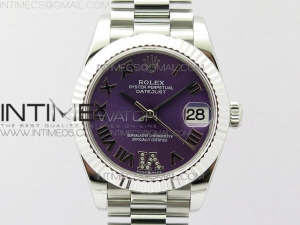 Datejust 31mm 278275 SS BP Best Edition Purple Roman Markers Dial(@6 Crystal Makrer) on SS President Bracelet
