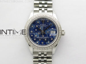 Datejust 28mm 279179 SS/Crystals APSF Best Edition Blue Flowers Dial on SS Jubilee Bracelet NH05