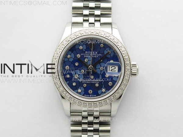 Datejust 28mm 279179 SS/Crystals APSF Best Edition Blue Flowers Dial on SS Jubilee Bracelet NH05