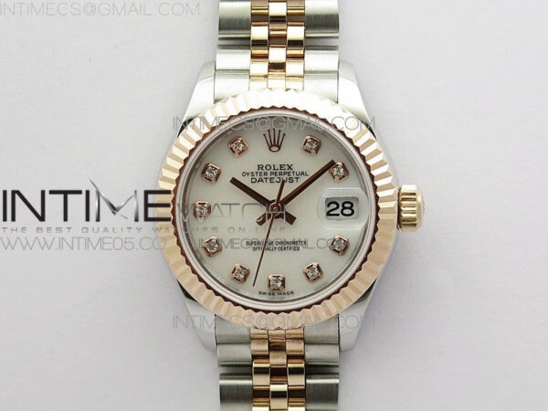 Datejust 28mm 279173 SS/RG BP Best Edition White MOP Crystal Markers Dial on SS/RG Jubilee Bracelet ETA2671