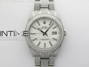 DateJust 41 126334 904 Full Paved Diamonds BP Best Edition White Dial Sticks Markers on Oyster Bracelet A2824