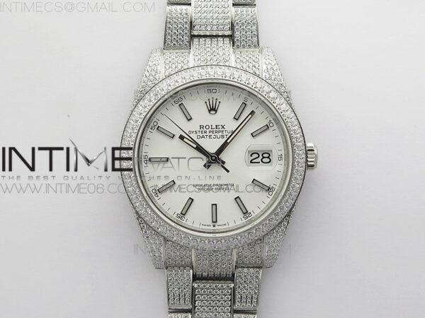 DateJust 41 126334 904 Full Paved Diamonds BP Best Edition White Dial Sticks Markers on Oyster Bracelet A2824