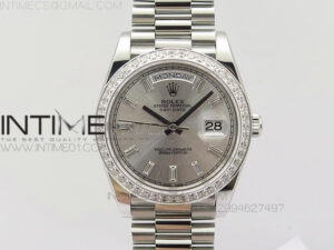 Day-Date 40 SS BP 1:1 Best 228239 Diamond Bezel Gray Dial on SS Bracelet