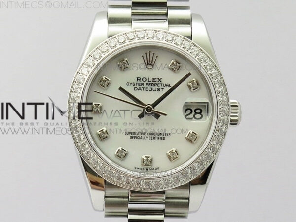 Datejust 31mm 278275 SS Crystal bezel BP Best Edition White Mop Dial(@6 Crystal Marker) on SS President Bracelet