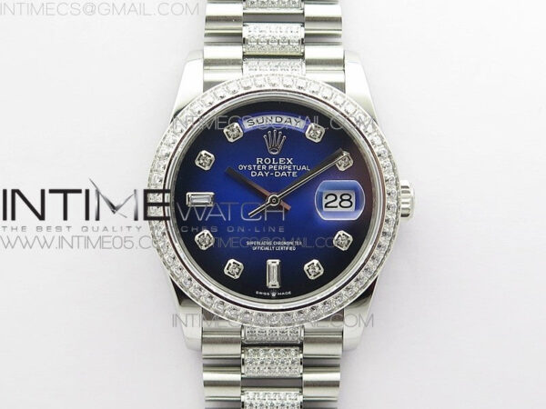 Day-Date 36 128239 SS/Crystal BP Best Edition Blue Crystal Markers Dial on SS President Bracelet A2836
