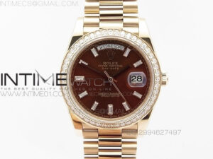 Day-Date 40 RG BP 1:1 Best 228239 Brown Diamond Sticks Dial Bezel on SS Bracelet