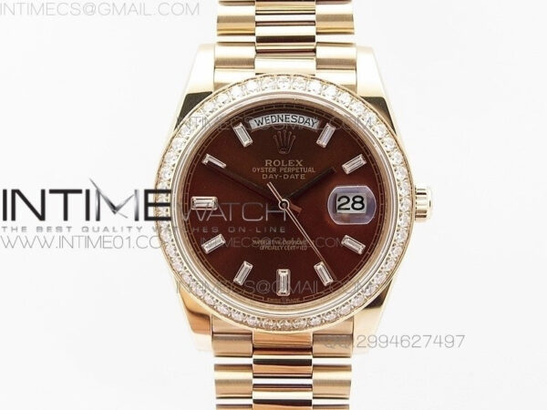 Day-Date 40 RG BP 1:1 Best 228239 Brown Diamond Sticks Dial Bezel on SS Bracelet