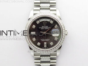 Day-Date 36 128239 SS/Crystal BP Best Edition Black MOP Crystal Markers Dial on SS President Bracelet A2836