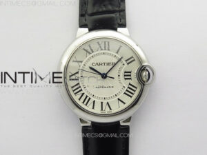Ballon Bleu 36mm SS K3F 1:1 Best Edition White Textured Dial on Black Leather Strap A076