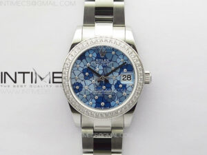DateJust 31mm 278274 904L SS/Crystals Bezel GMF Best Edition Blue Flowers Crystals Dial on 904L Oyster Bracelet A2824