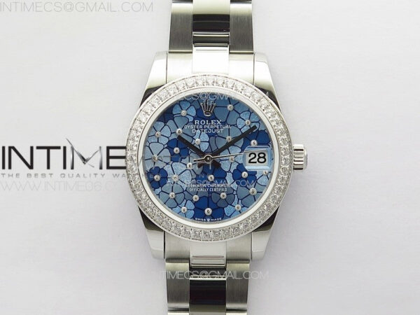 DateJust 31mm 278274 904L SS/Crystals Bezel GMF Best Edition Blue Flowers Crystals Dial on 904L Oyster Bracelet A2824