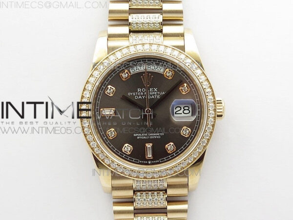 Day-Date 36 128235 RG/Crystal BP Best Edition Gray Crystal Marker Dial on RG President Bracelet A2836