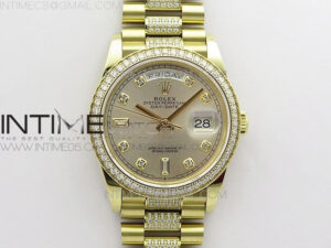 Day-Date 36 128235 YG/Crystal BP Best Edition Silver Crystal Marker Dial on YG President Bracelet A2836