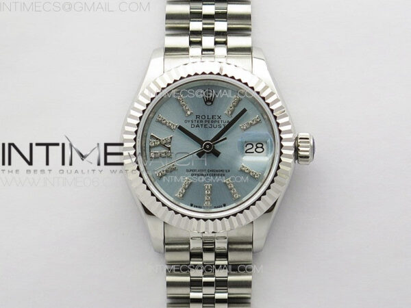 Datejust 28mm 279179 SS APSF Best Edition Ice Blue Dial Sticks Crystals Markers on SS Jubilee Bracelet NH05