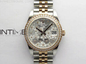 DateJust 31mm 278274 904L SS/RG Crystals Bezel GMF Best Edition Silver Flowers Crystals Dial on 904L SS/RG Jubilee Bracelet A2824